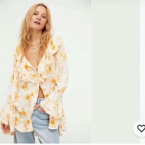 Free People Loretta Floral Tunic Top - Cream and Yellow
